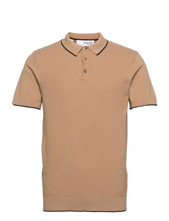 Slhhank Ss Knit Button Polo B Brown Selected Homme