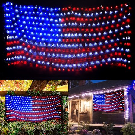 Amerikanska Flaggor String Lights, Patriotiska Vattentäta LED-Fairy Lights, Utomhusupplysta USA-Flaggor Nät av USA Hängande Dekorationer för Oberoende