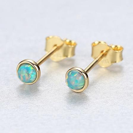 Sterling Silver Äkta eller Förgylld Skapade Runda Opal Stud Ea