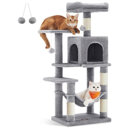 Klorestativ med hus, hengekøye og flere nivåer – Grå/Beige