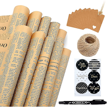 Presentpapper i papper, födelsedagspapper, kraftpapper, silkespapper med vintage-mönster för alla presentinslagningstillfällen, vintage-