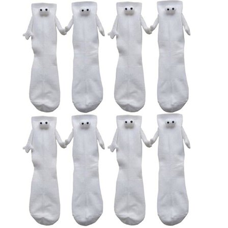 4 par sjove dukkepar sokker, sjove magnetiske par sokker, magnetiske hånd i hånd dukke sorte/hvide sokker til mænd og kvinder