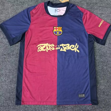 2024-2025 sesongen Barcelonas klubbdrakt, fanutgave, hjemmedrakt med navn, Red Union-reklame