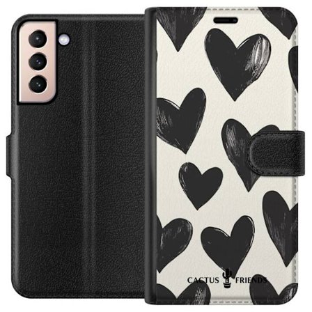 Kompatibelt Lommeboketui til Samsung Samsung Galaxy S21 Cactus and Friends - Bold Black Love Pattern