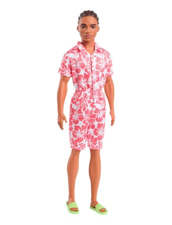 Fashionistas Ken Doll #235 In Hawaiian Print Jumpsuit With Green Sandals, Brown Hair Patterned Barbie