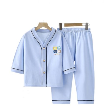 Flickor Pojkar Pyjamas Set Långärmad V-hals Pyjamas, S, Blå
