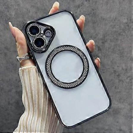 For iPhone 16 Magnetisk Deksel Bling Rhinestone Klar TPU+PC Telefondeksel (Stil E)