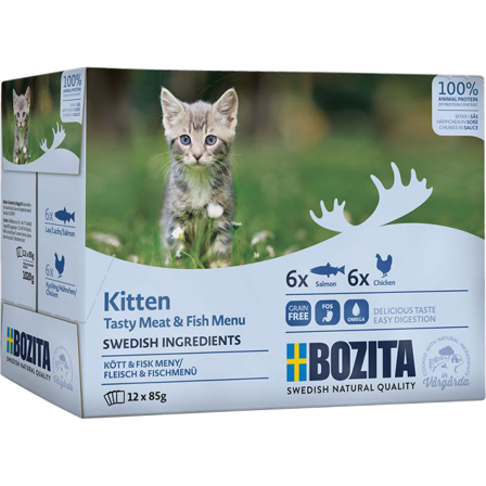 Bozita Katt - Kitten kjøtt og fisk i saus i pose 12 x 85 g - Katt - Kattefôr & kattemat - Våtfôr og våtmat - ZOO.no