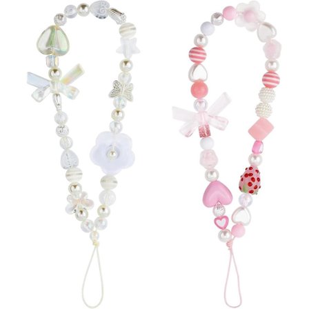 2 stk. Telefonanheng Søte Perlebesatte Mobiltelefonstropper Anheng Telefonarmbånd Stropp Jordbær og Sommerfugl Telefon Håndsnøre Blomst Telefonkjede 