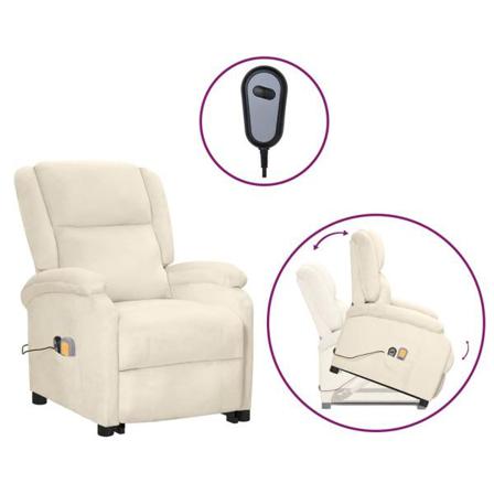 Vidaxl Massagefåtölj Med Uppresningshjälp Gräddvit Sammet Kräm