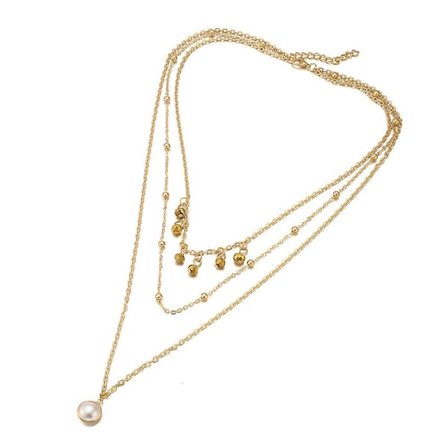 Halskjede for damer i legering med perler, stjerne, måne og sjøstjerne