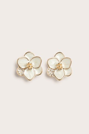 Kappahl | Kukan muotoiset korvakorut strassikivillä Luonnonvalkoinen ONE SIZE | Luonnonvalkoinen