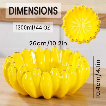 Søde lysegule frugtskåle og tallerkener på køkkenbordet, nøgleskåle til dekoration af entrébord, dekorative skåle til boligindretning.