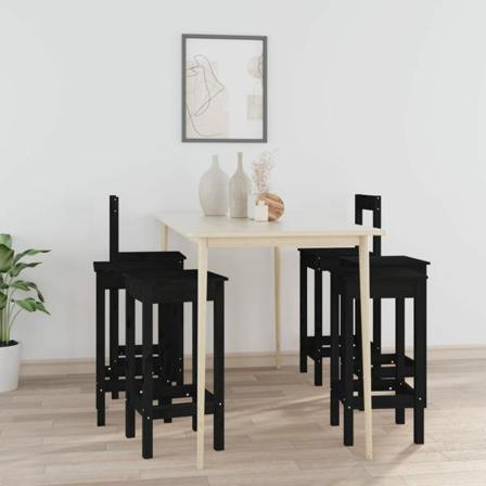 Vidaxl Barmöbler 6 Delar Svart Massiv Furu Svart