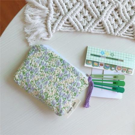 Sommar färskt print bomullsmynt handväska Mini förvaring liten tygväska Hörlursväska Resor kosmetisk påse Smink förvaringsväska Type 1