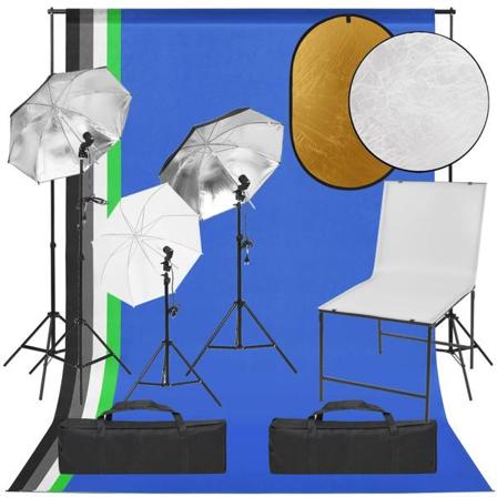 Vidaxl Fotostudio Med Lampor, Fotobord Och Reflexskärm Svart