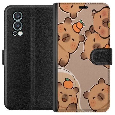 Kompatibel Tegnebogsetui til OnePlus Nord 2 5G Capybara Orange Mood Niveau Kapibarer i varme toner med appelsiner og glade udtryk