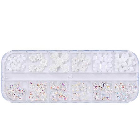 Negle Studs Til Neglekunst Neglekunst Charms til Sommerfugl Hvid Blomst 3D Neglekunst[D]