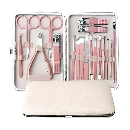 Manikyrsett Anself 18-delt manikyr pedikyrsett i rustfritt stål neglebåndsskyver