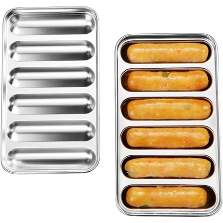 2-pack rostfria korvformar, 6 håls varmkorvsformar för babyköttkorvformar för ugn, ångkokare, diskmaskin, kylskåp