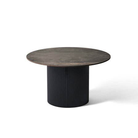 Argilla Couchtisch | Ø80cm in Grau/Schwarz, runder Wohnzimmertisch mit geriffeltem Sockel, modernes Design und praktische Tischplatte.