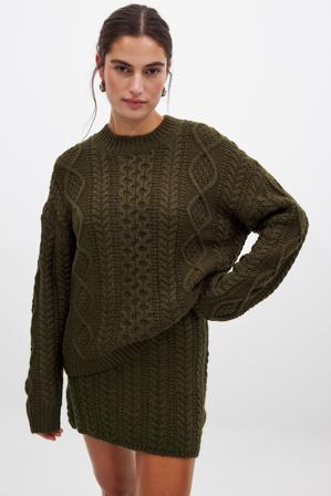 NA-KD Pull en maille torsadée - Tricot épais - Vert - XS (EU 32)