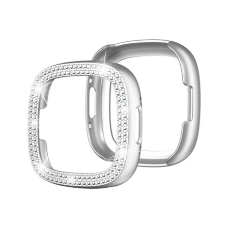 För Fitbit Versa 4 / Sense 2 Double-Row Diamond galvanisering PC Watch Case