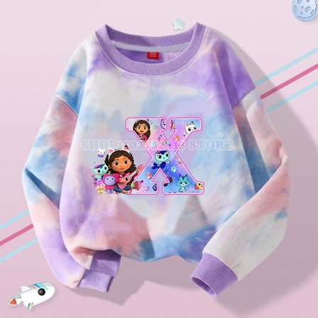 Gabby Dollhouse collegepaita Anime Sarjakuva Kevät Syksy Vaatteet Lapset Söpöt solmiovärjätykset Monipuoliset pitkähihaiset muoti Topit