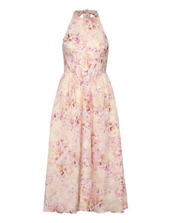 Kylen Printed Midi Dress Pink Bardot