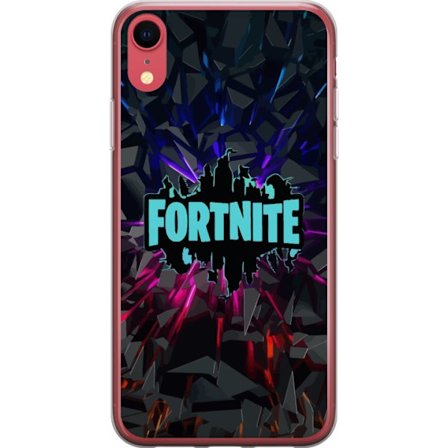 Kompatibel Mobilcover til Apple Apple iPhone XR Fortnite logo - Sort baggrund med blå neon og farvede lys
