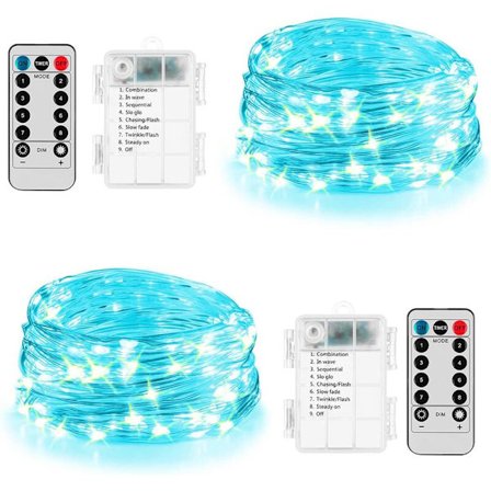 50 LED-slingor med fjärrkontroll, blå, 16 fot, 2-pack, för jul, trädgård, sovrum