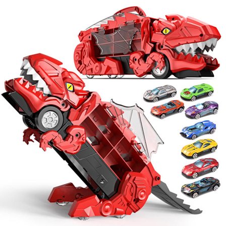 Dinosaur Ultimate Hauler Sporvogn Legetøj til Drenge, Transformerer til Trampende Dinosaur med Racebane Ultimate Transporter Hauler Børnelegetøj