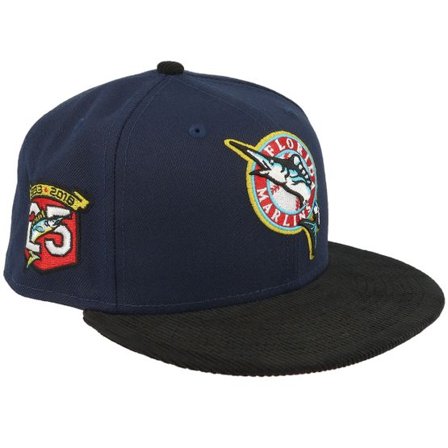 New Era - MLB Blå fitted Keps - Miami Marlins Obsidian Spark 59FIFTY Navy/Black Cord Fitted @ Hatstore