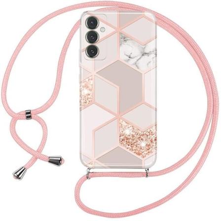 Etui til Samsung Galaxy A54 5G Stødsikkert anti-ridse marmormønster med lanyard Pink Rosa