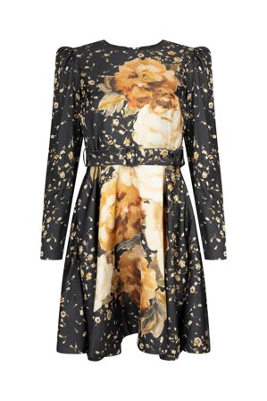 Tailored Satin Belt Dress Black Rose M