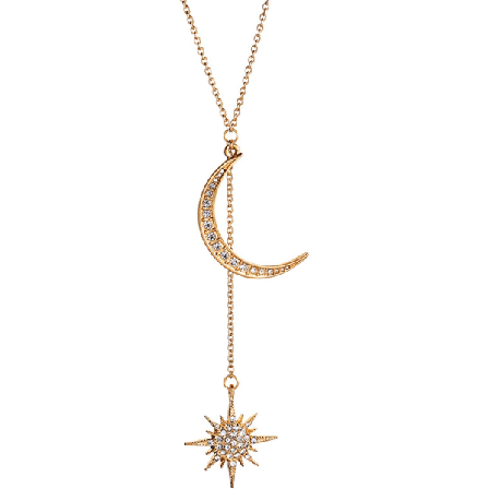 Mote Bohemian Crystal Crescent & Star Halskjede Tassel Anheng Unik Vintage Gullfarge Delikat