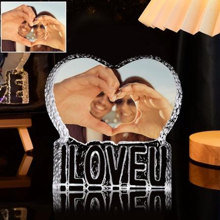 Jeg elsker dig foto krystal fotoramme, par mindesmærke fotoramme til mænd og kvinder, ILOVEU bogstav fotoramme, farveudskrivning af dit foto, 