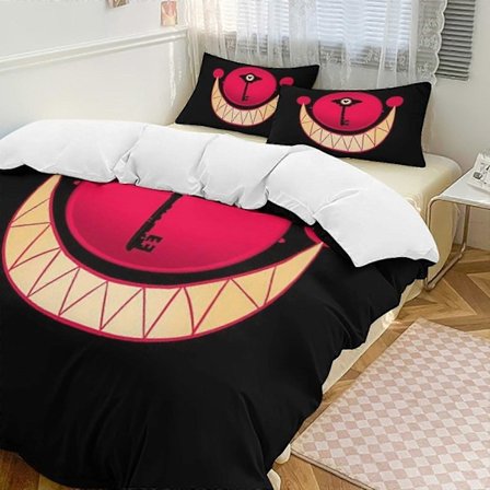 v208 Hazbin Hotel 3-delt Twin Sengesæt - Inkluderer 1 Enkelt Dyne og 2 Pudebetræk Sengelinned - Falmebestandig Mikrofiber - Hazbin Hotel io208