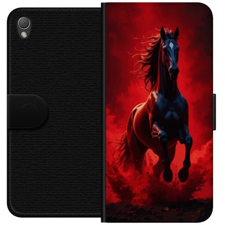 Kompatibelt Plånboksfodral till Sony Sony Xperia Z3 Kraftfull svart häst i röda moln och damm, dramatisk belysning, intensiv rörelse och mystisk f