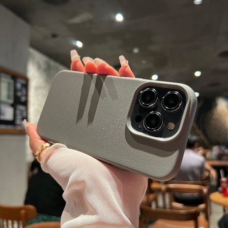 Fodral för iPhone 16 [Titanium Gray] Imitationsläder litchimönster mjukt skal Pebbled Full-Body mjukt PU-läder