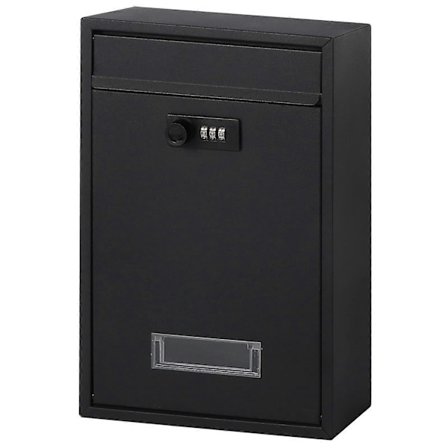 Väggmonterad vertikal brevlåda med kombinationslås, medelstor hängande postlåda säker för utomhusbruk, 32 x 21,6 x 8,6 cm, svart