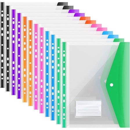 ble Stanzfickor A4 Plastlommer 12 Pakke A4 Mapper Punge Plast Dokumentmapper Popper Punge, A4 Transparent Lommer med Tryklås