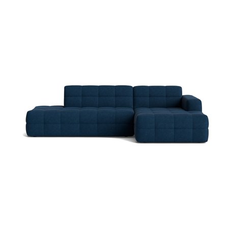 Paris Chaiselongue-Sofa, rechts | Open End in Aragon Blau, modernes Design mit eleganter Quadratsteppung, 77cm Höhe, bequeme Polsterung