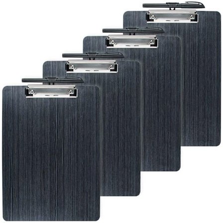 A4 Klemmappeholder - 4 Pak - Klemmapper, A4 Dokument Holder med Lav Profil Klemme - A4 Størrelse Klemmappe til Kontor, Klasseværelse, Restaurant (Sort