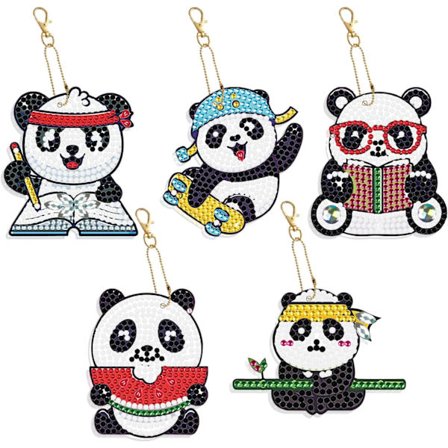 5D DIY 5 Delar Diamantmålning Nyckelring Söt Baby Panda, Diamon