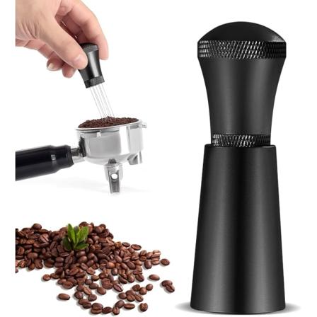 Rørestang i rustfrit stål til kaffe, 7 nåle, 0,3 mm kafferørestang med opbevaringsbase (sort)