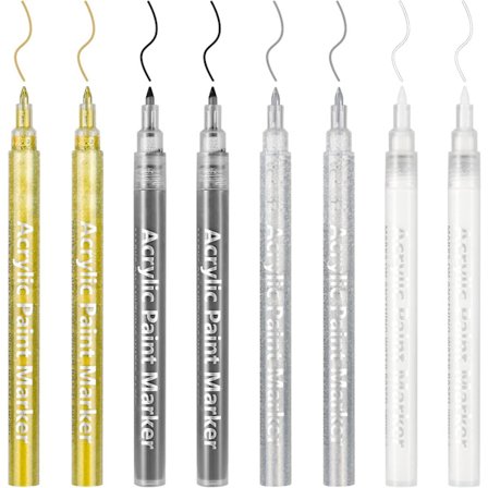 8 stk. akrylfarvepen 0,7 mm metalliske permanente akrylmarkører sæt guld sølv hvid sort glas glitter farvepenne til stof glas sten