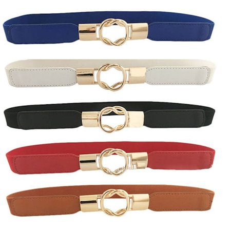 5-pak elastisk strækbælte til kvinder til kjoler, jeans - blå, rød, sort, kamel, rød