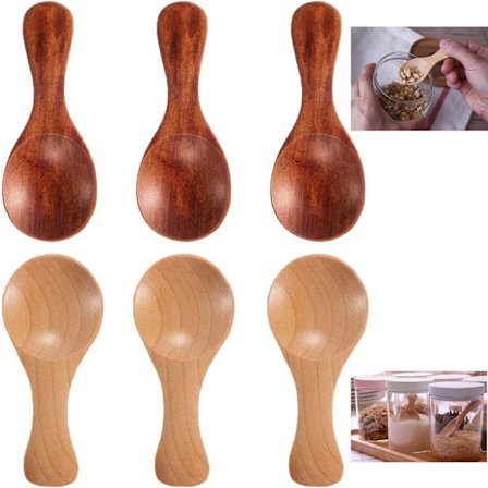 6 st små träskedar med kort handtag, trä salt sked, Mi
