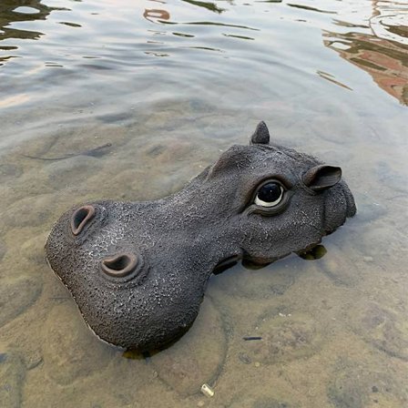 Flytande flodhäst huvud lockbete trädgård flodhäst pool flytande dekor grå